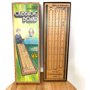 Vintage Cribbage Board Game Solid Hardwood 1972 1967 Pleasantime 715 W/Box Wear